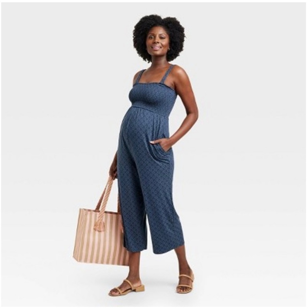 Isabel Maternity Jumper Blue Jumpsuit Wide Leg Medium